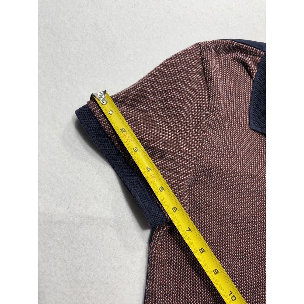 Hugo Boss Polo Shirt Mens Medium Blue Slim Fit Geometric Knit Short Sleeve