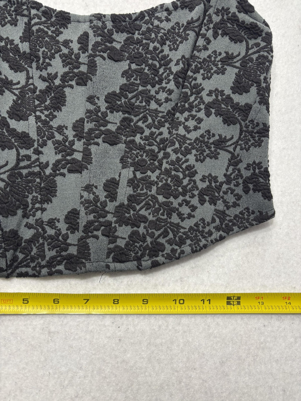 By Anthropologie Corset Top Womens XS Black Floral Brocade Zip Back Strapless
