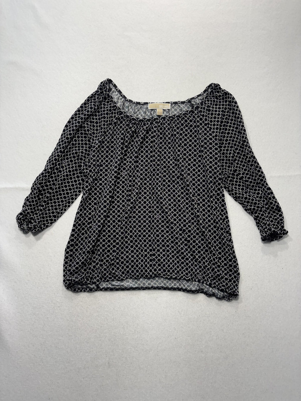 MICHAEL Michael Kors Blouse Womens XL Black Geometric Scoop Neck 3/4 Sleeve