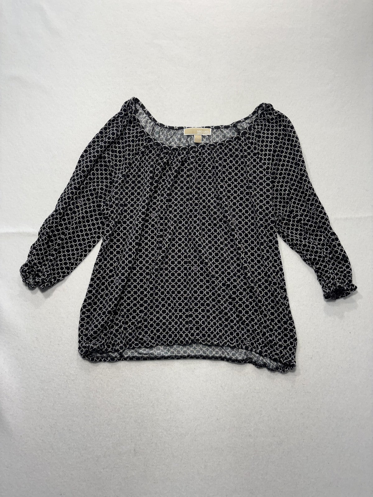 MICHAEL Michael Kors Blouse Womens XL Black Geometric Scoop Neck 3/4 Sleeve