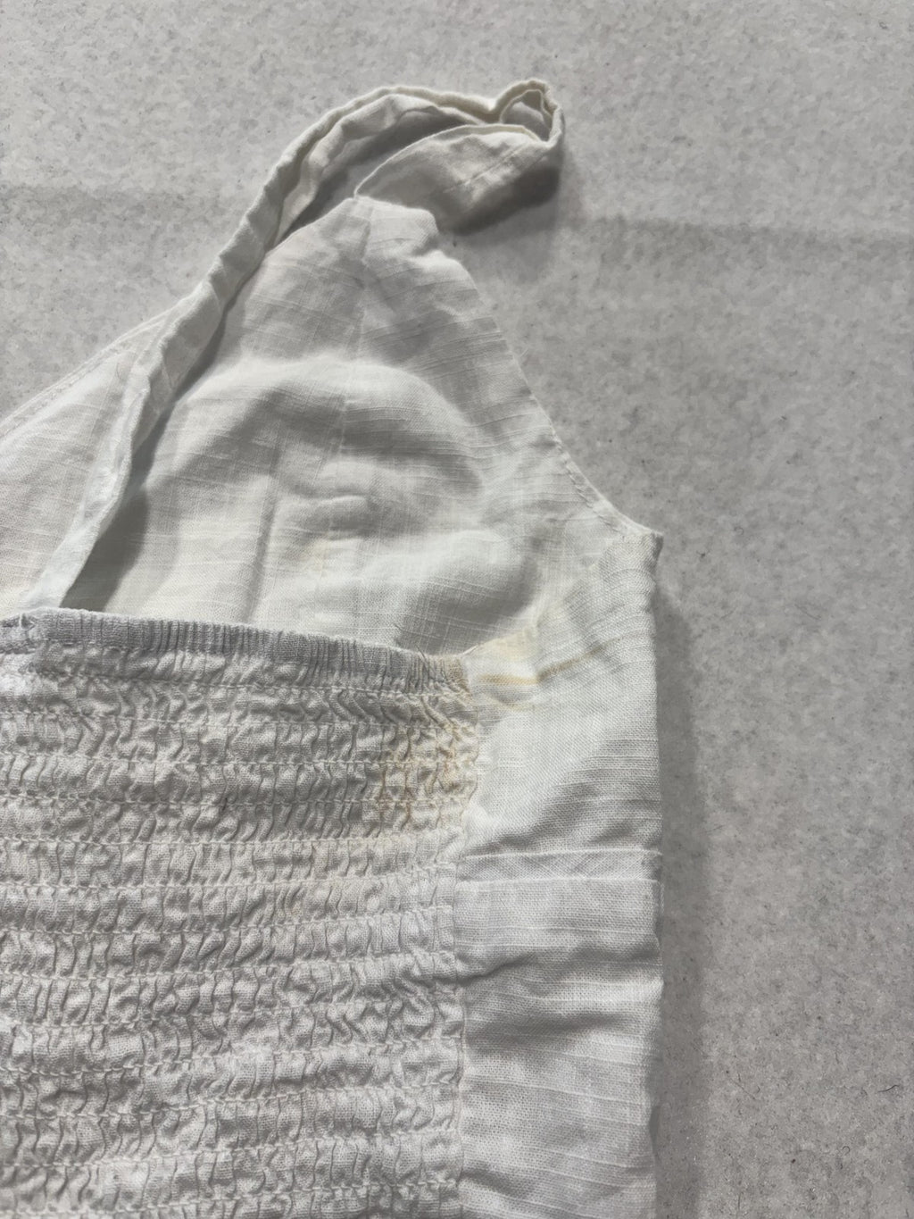 Low Notes Tank Top Womens L White Button Front Smocked Cotton Summer Camisole