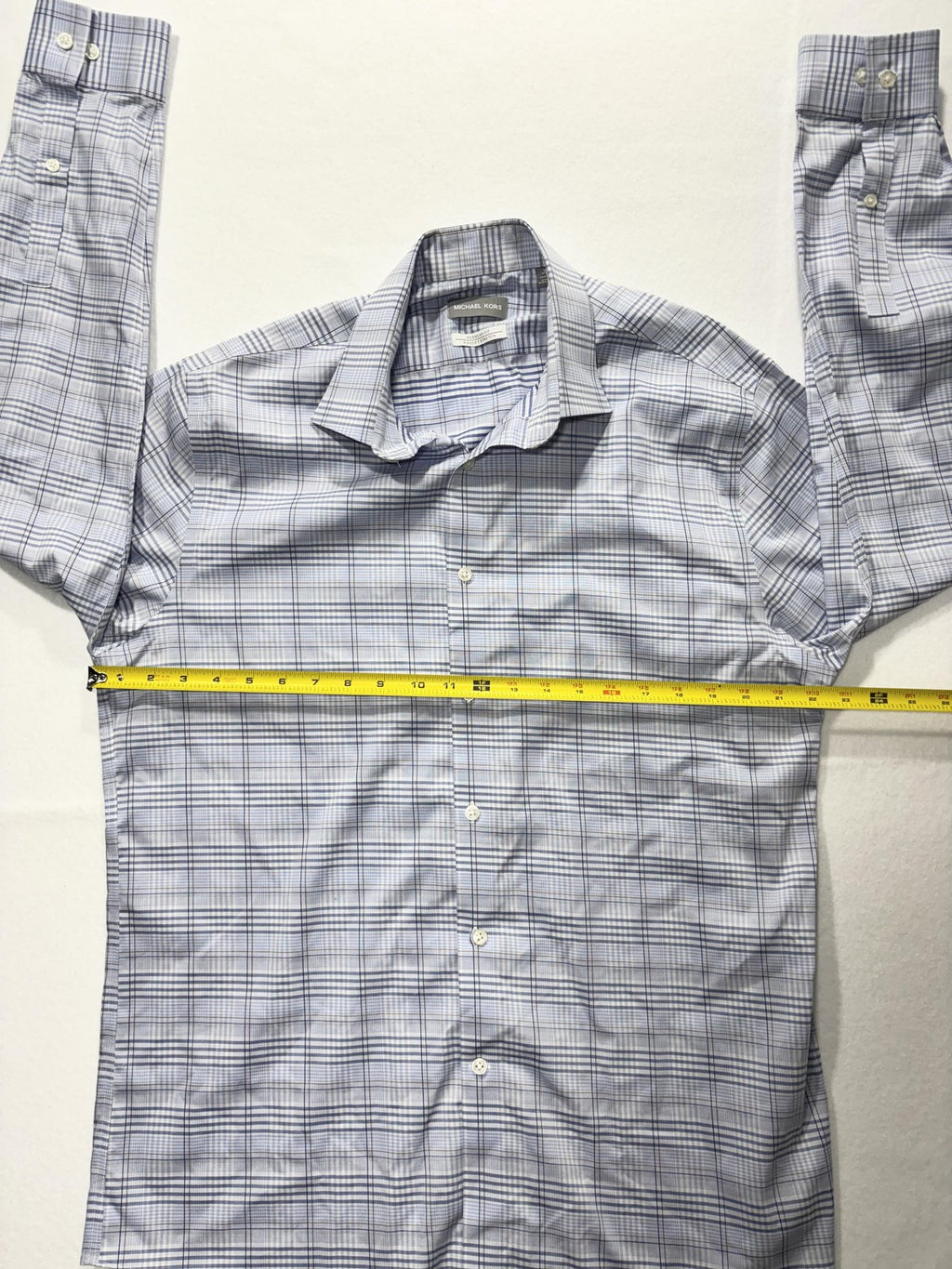 Michael Kors Dress Shirt Mens Large Blue Plaid Long Sleeve Non Iron Stretch