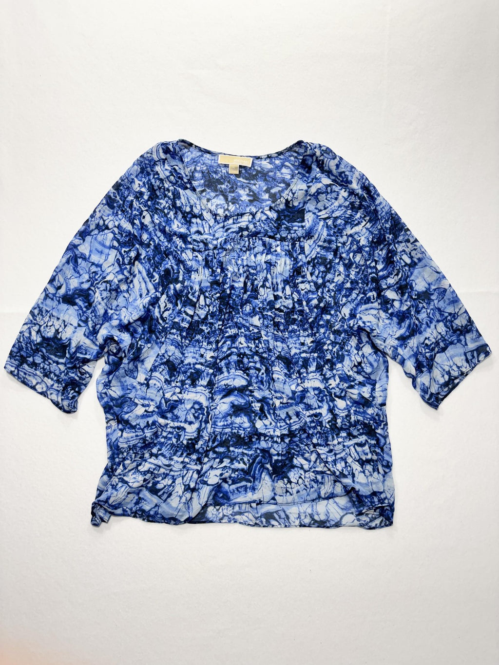Michael Kors Blouse Womens XL Blue Geometric 3/4 Sleeve Tunic Top