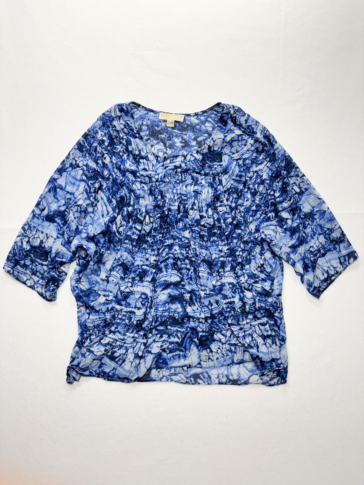 Michael Kors Blouse Womens XL Blue Geometric 3/4 Sleeve Tunic Top