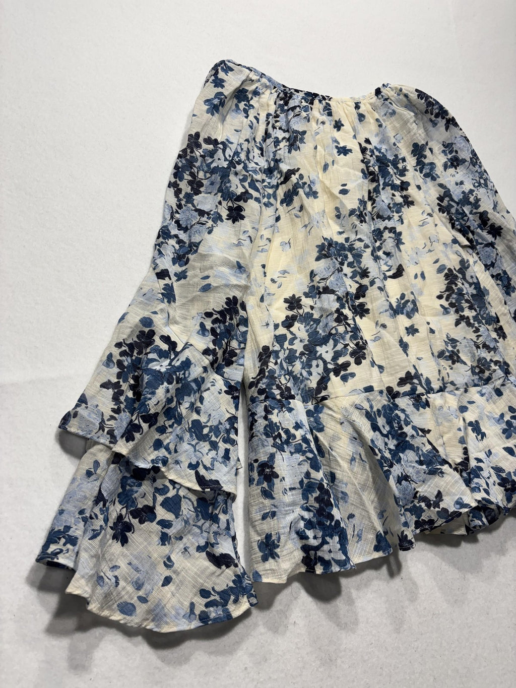 Maeve Blouse Womens XS Blue Floral Ruffle Bell Sleeve Peasant Boho Top