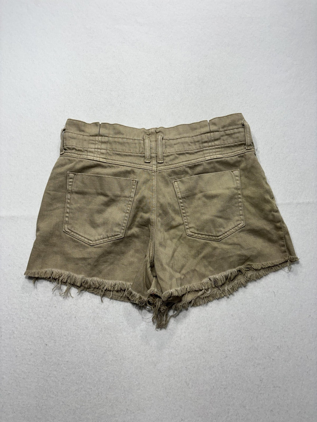 We The Free Shorts Womens Medium Beige Pleated Cut Off Frayed Button Fly Twill
