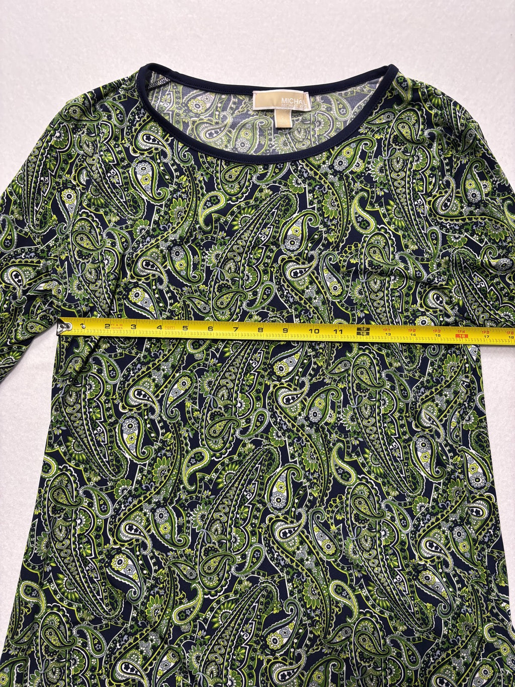 MICHAEL Michael Kors Dress Womens Large Blue Green Paisley Shift Bell Sleeve