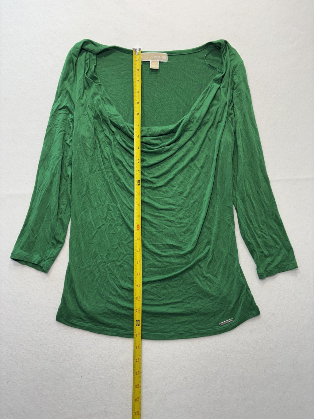 Michael Kors Top Womens Medium Green Cowl Neck 3/4 Sleeve Stretch Tunic Blouse