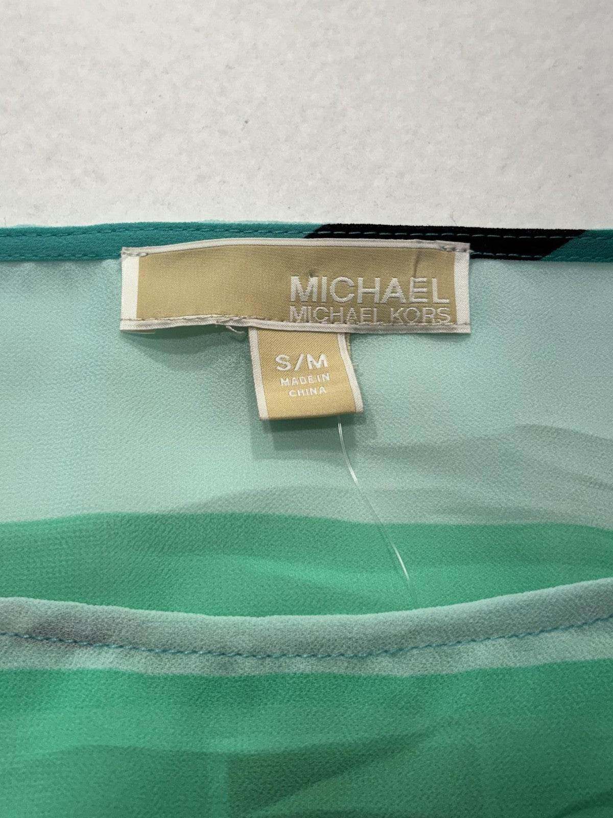 MICHAEL Michael Kors Blouse Womens S/M Blue Stripe Boat Neck Sheer Tunic Top