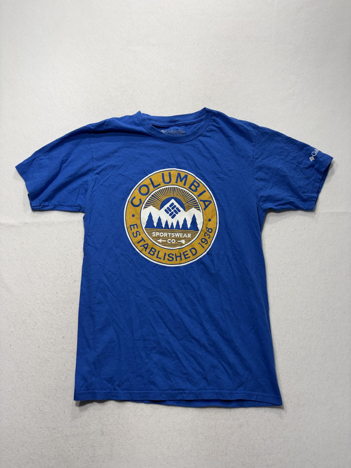 Columbia Shirt Mens Medium Blue Established 1938 Graphic Tee Short Sleeve