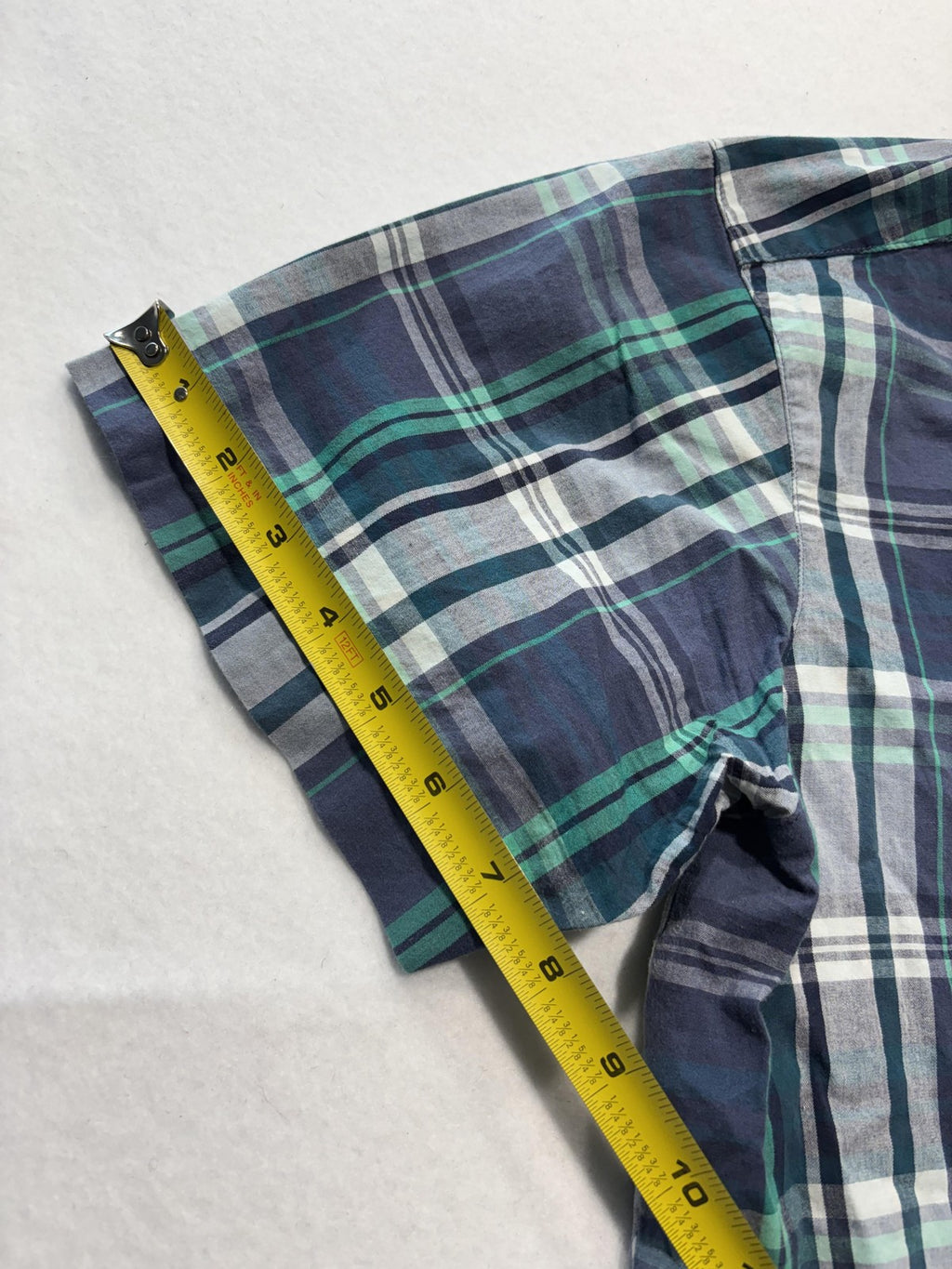 Columbia Shirt Mens Large Blue Green Plaid Short Sleeve Button Up Casual Stretch