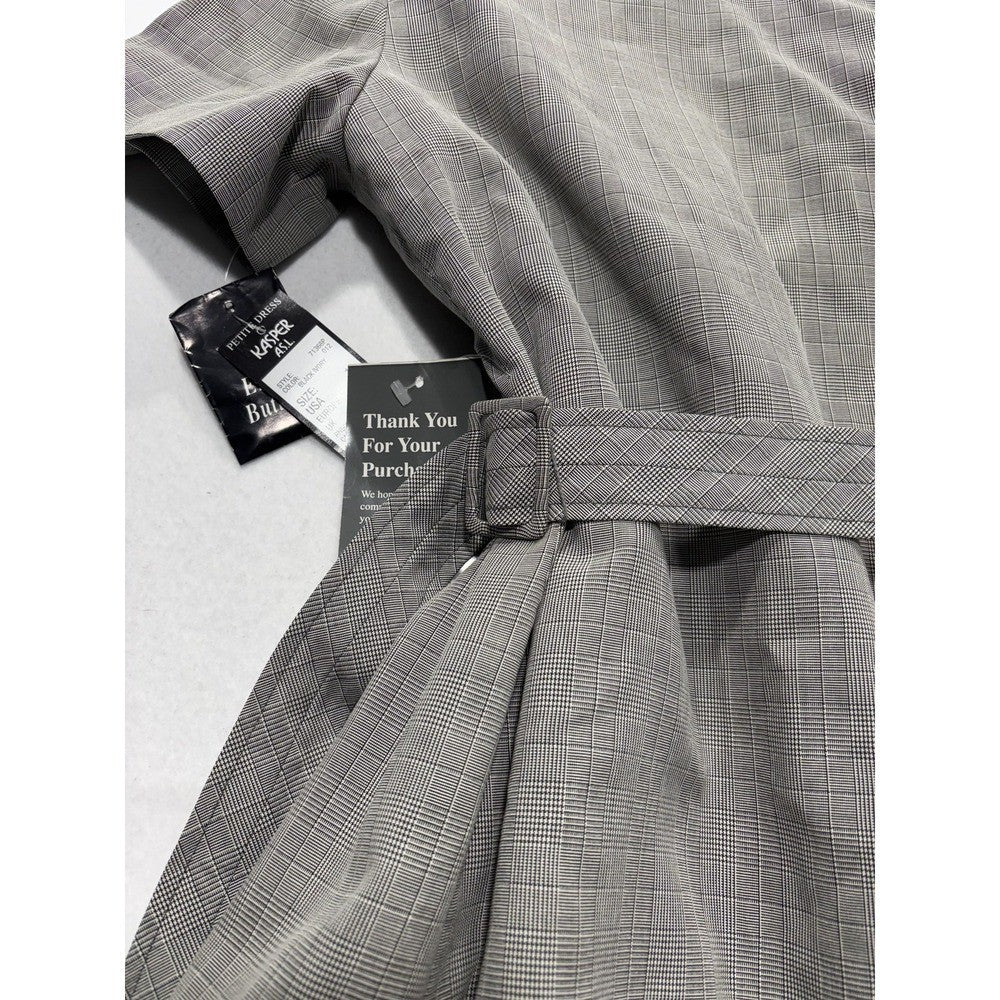 Kasper ASL Jacket Dress Womens 14P Gray Plaid Short Sleeve Belted 7K36BP NEW