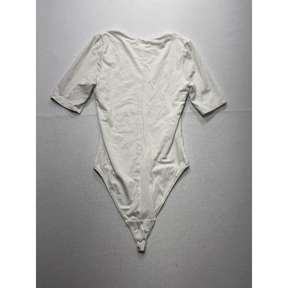 Everlane Bodysuit Womens Medium White Supima Cotton Jersey Short Sleeve Thong