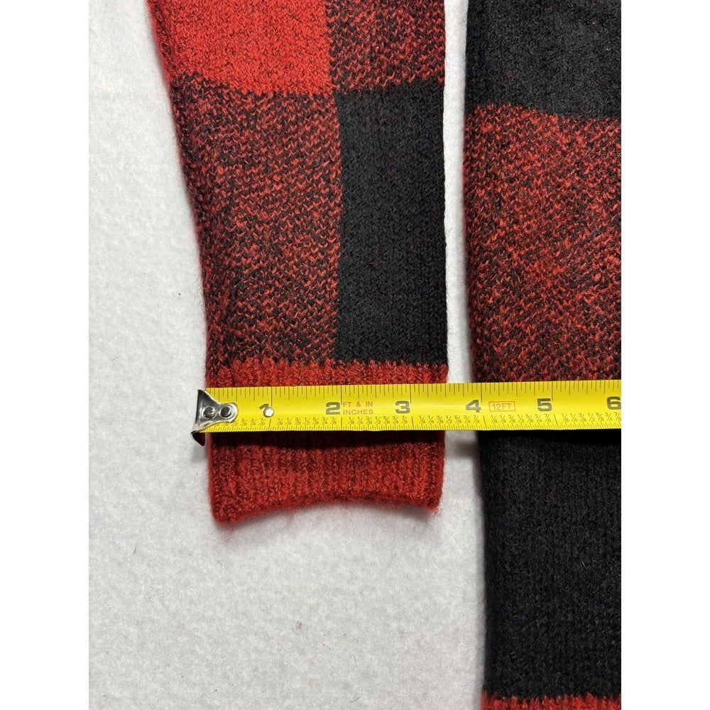 Style&co. Cardigan Womens PL Red Buffalo Plaid Chunky Knit Button Front Pockets
