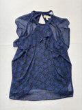 MICHAEL Michael Kors Blouse Womens Small Blue Star Print High Neck Ruffle Sheer