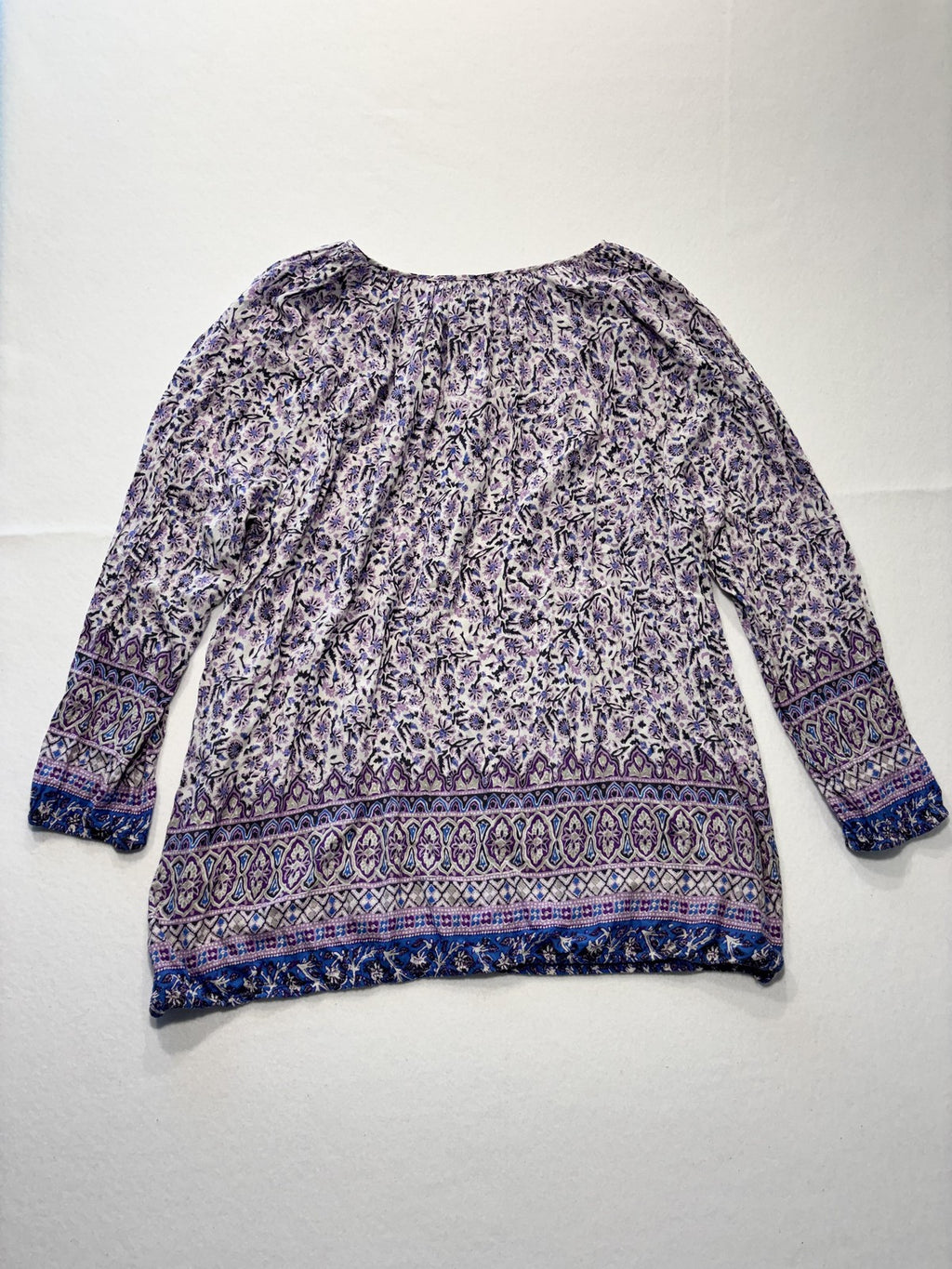 Lucky Brand Blouse Womens 2X Plus Purple Scoop Neck Long Sleeve Floral Tunic Top