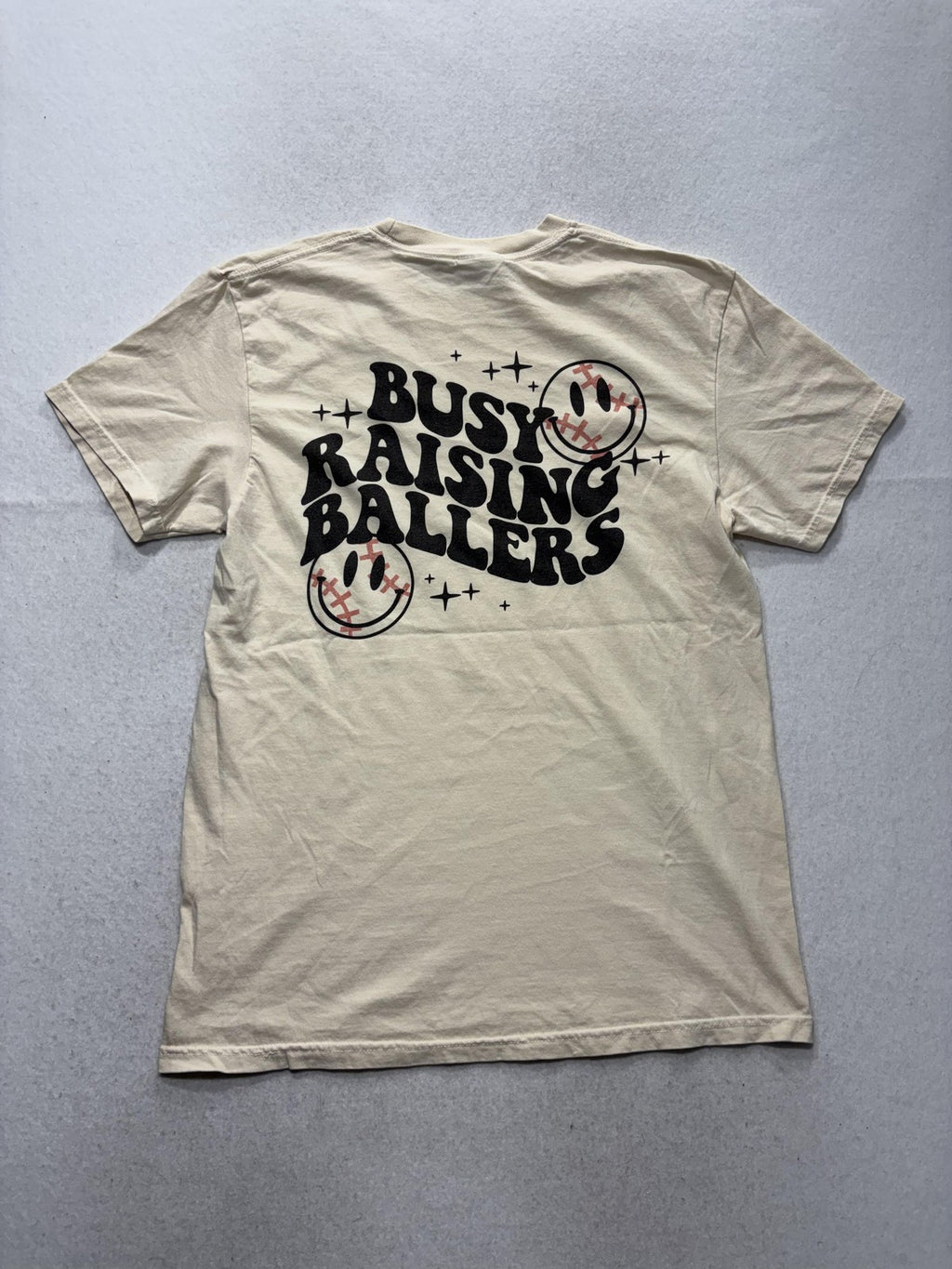 Comfort Colors Shirt Mens Medium Beige Busy Raising Ballers Baseball Graphic Tee