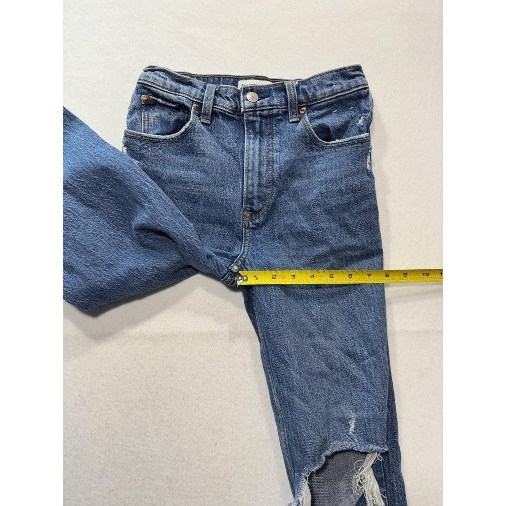 Abercrombie & Fitch 90s Straight Jeans Womens 25 Blue High Rise Distressed 25x27