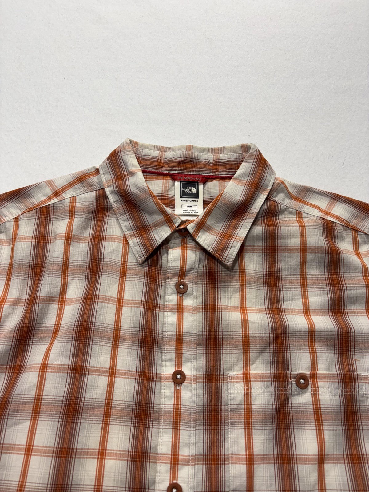 The North Face Shirt Mens Medium Orange Plaid Short Sleeve Button Up Casual