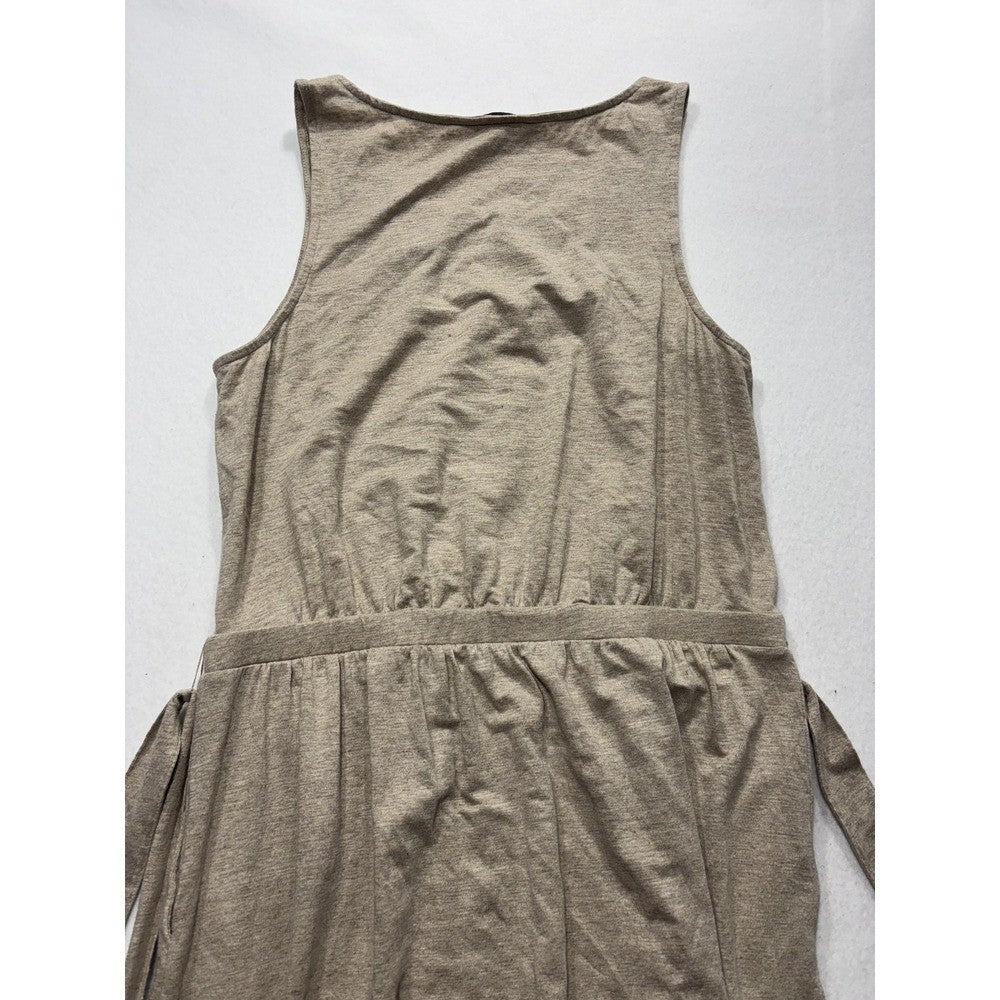 Tommy Bahama Dress Womens Medium Beige Beaded Scoop Neck Belted Hi Low Sundress