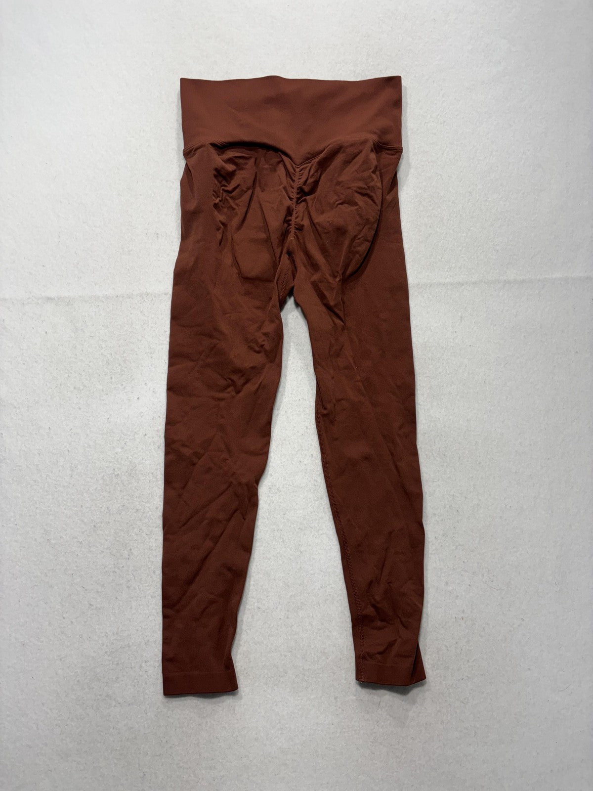 Unbranded Brown High Rise Ruched Back Ankle Leggings Womens M Stretch Athletic