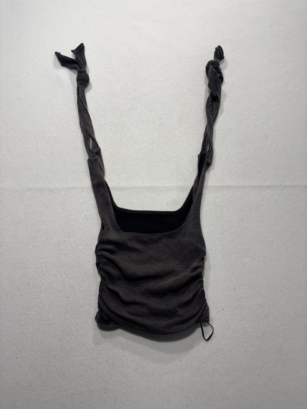 Free People Tank Top Womens XS Gray Ruched Tie Strap Cropped Knit Summer Casual