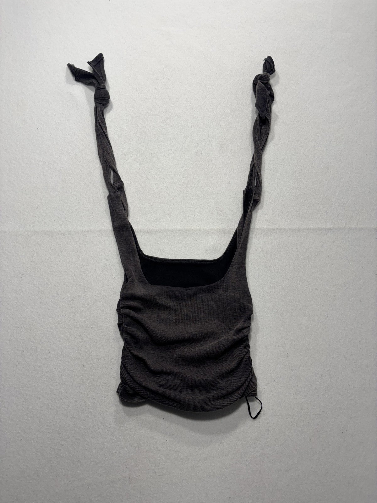 Free People Tank Top Womens XS Gray Ruched Tie Strap Cropped Knit Summer Casual