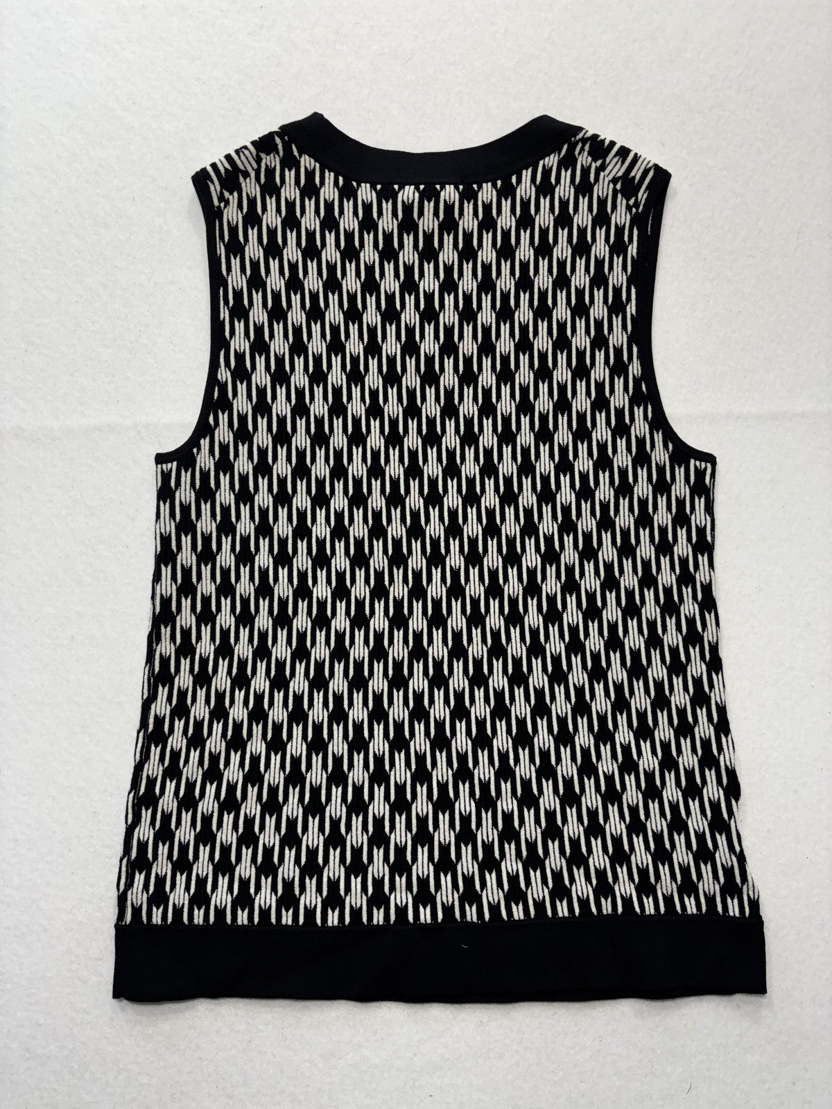 Ann Taylor Sweater Vest Womens Small Black White Geometric Crew Neck Sleeveless