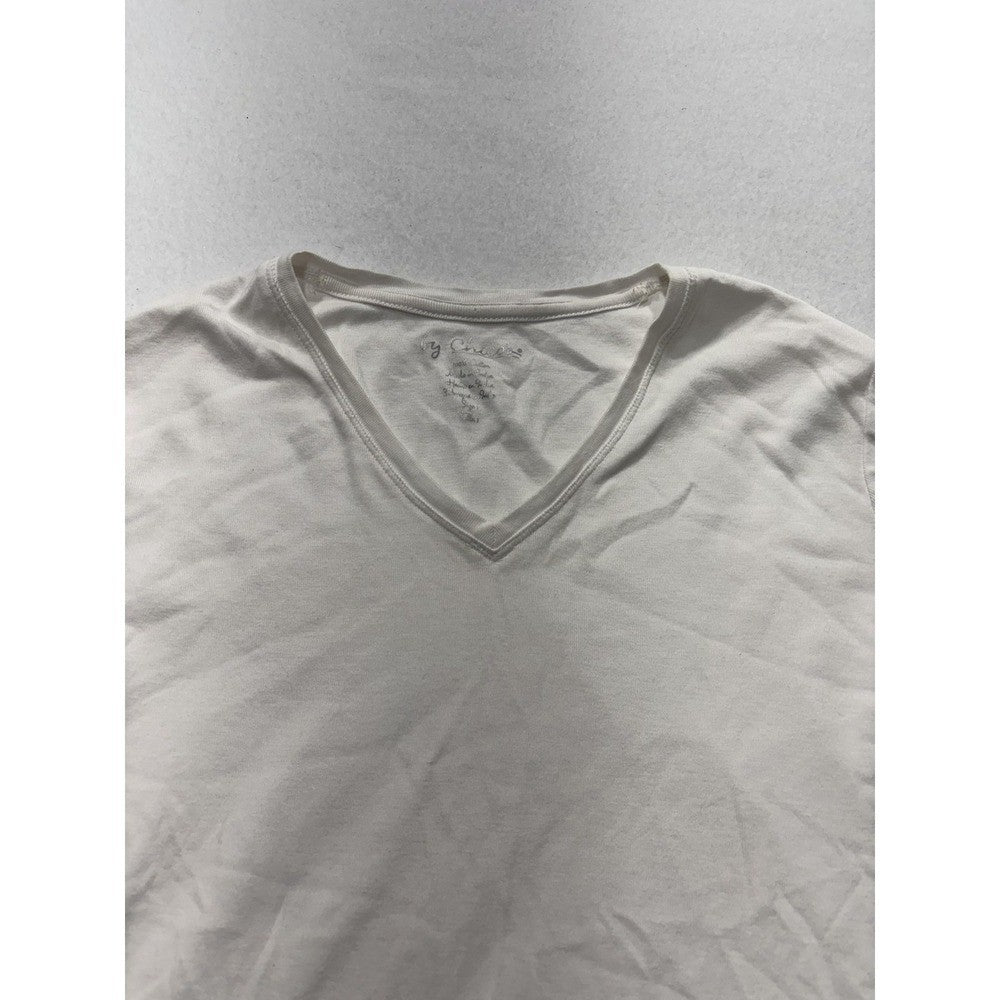 By Chico's Shirt Womens 1 White V Neck Short Sleeve Cotton Tee Basic Casual