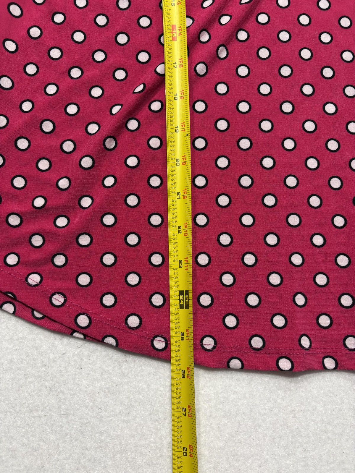 Anne Klein Blouse Womens Large Pink Polka Dot Henley Long Sleeve Jersey Top