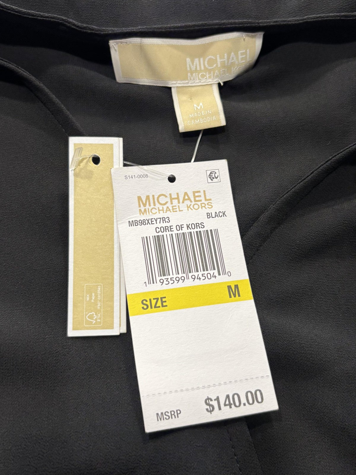 Michael Michael Kors Dress Womens M Black Chiffon Wrap Smocked Ruffle Lined