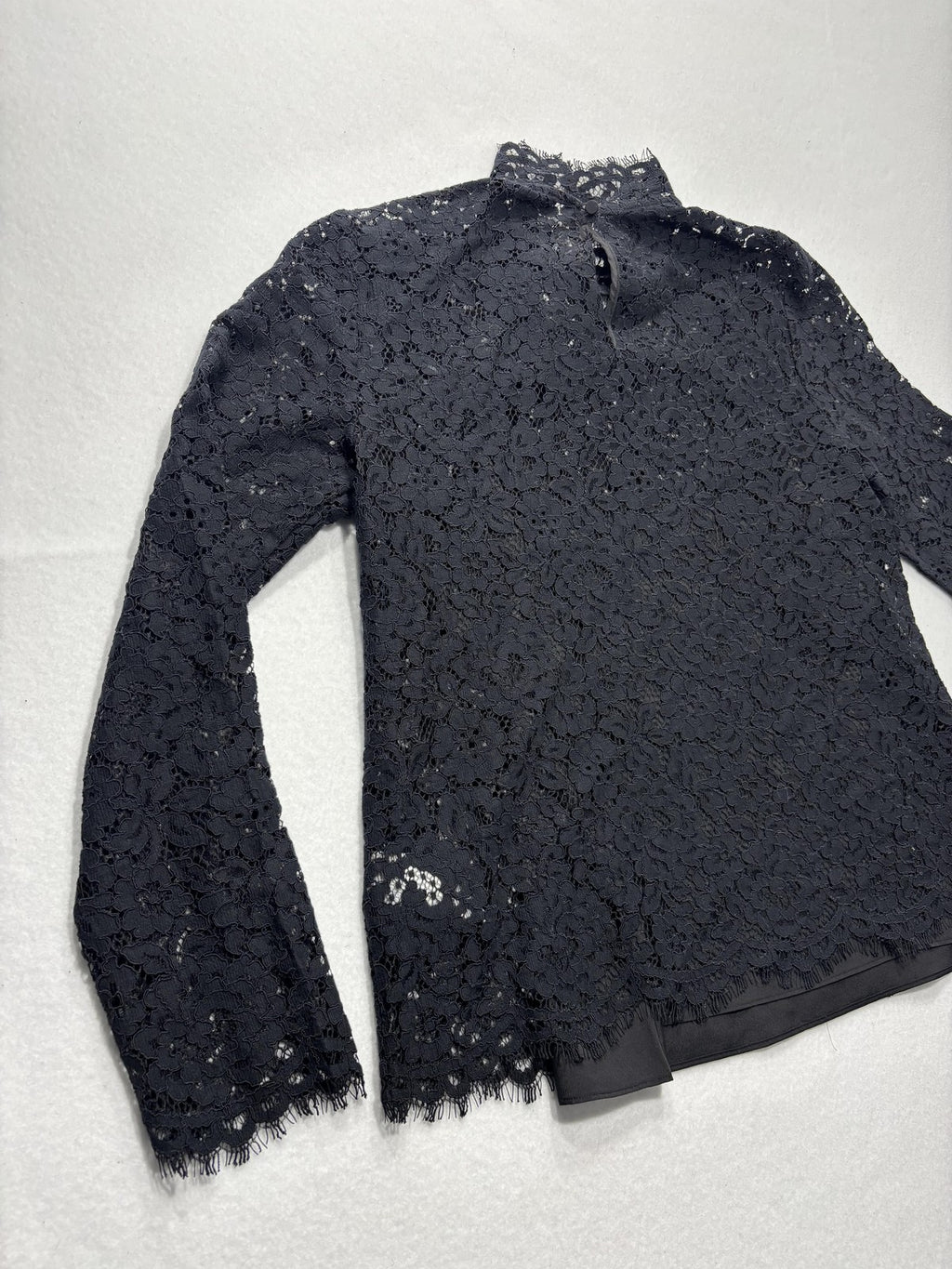 J.Crew Blouse Womens 6 Black Lace Mock Neck Long Sleeve Lined Sheer Party Top