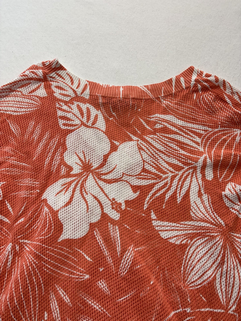 Tommy Bahama Sweater Womens XL Orange Floral V Neck Waffle Knit Tropical Top