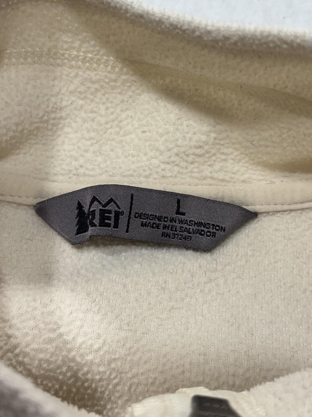 REI Jacket Womens Large White Fleece Full Zip Stand Collar Hiking Casual