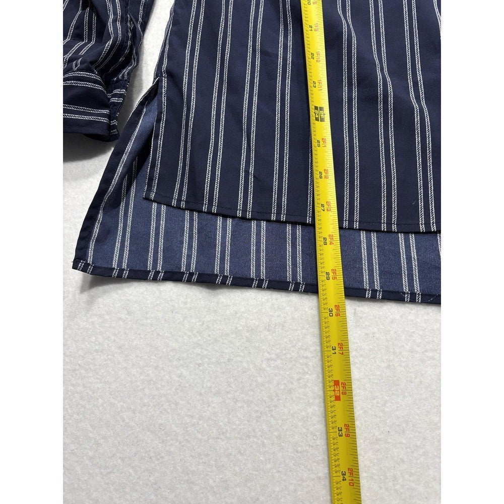 MICHAEL Michael Kors Blouse Womens Large Blue Stripe Zip Tunic Long Sleeve Top