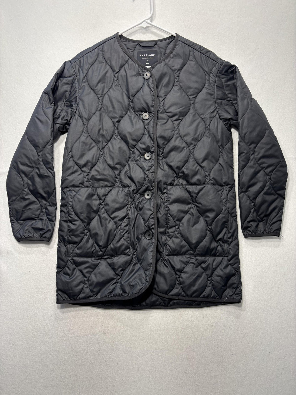 Everlane Jacket Womens XS Black Quilted Collarless Button Front ReNew Long