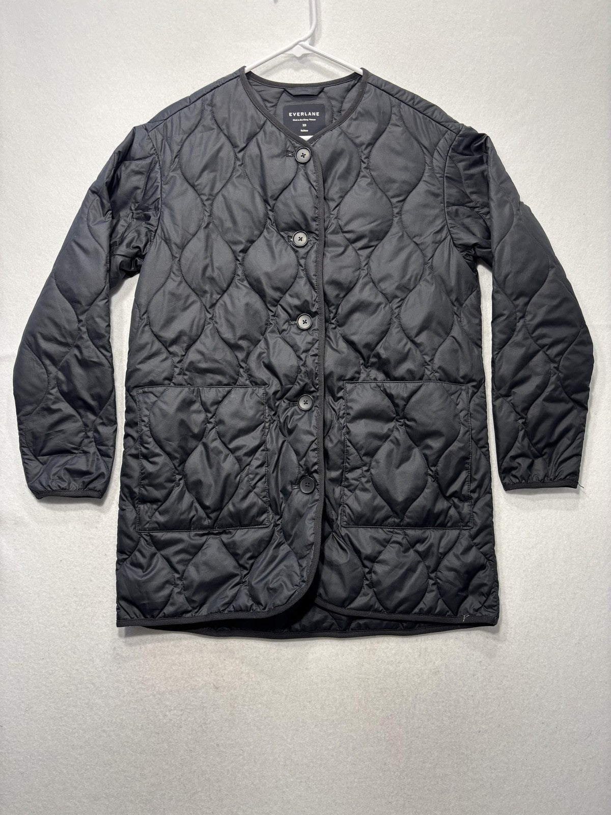 Everlane Jacket Womens XS Black Quilted Collarless Button Front ReNew Long