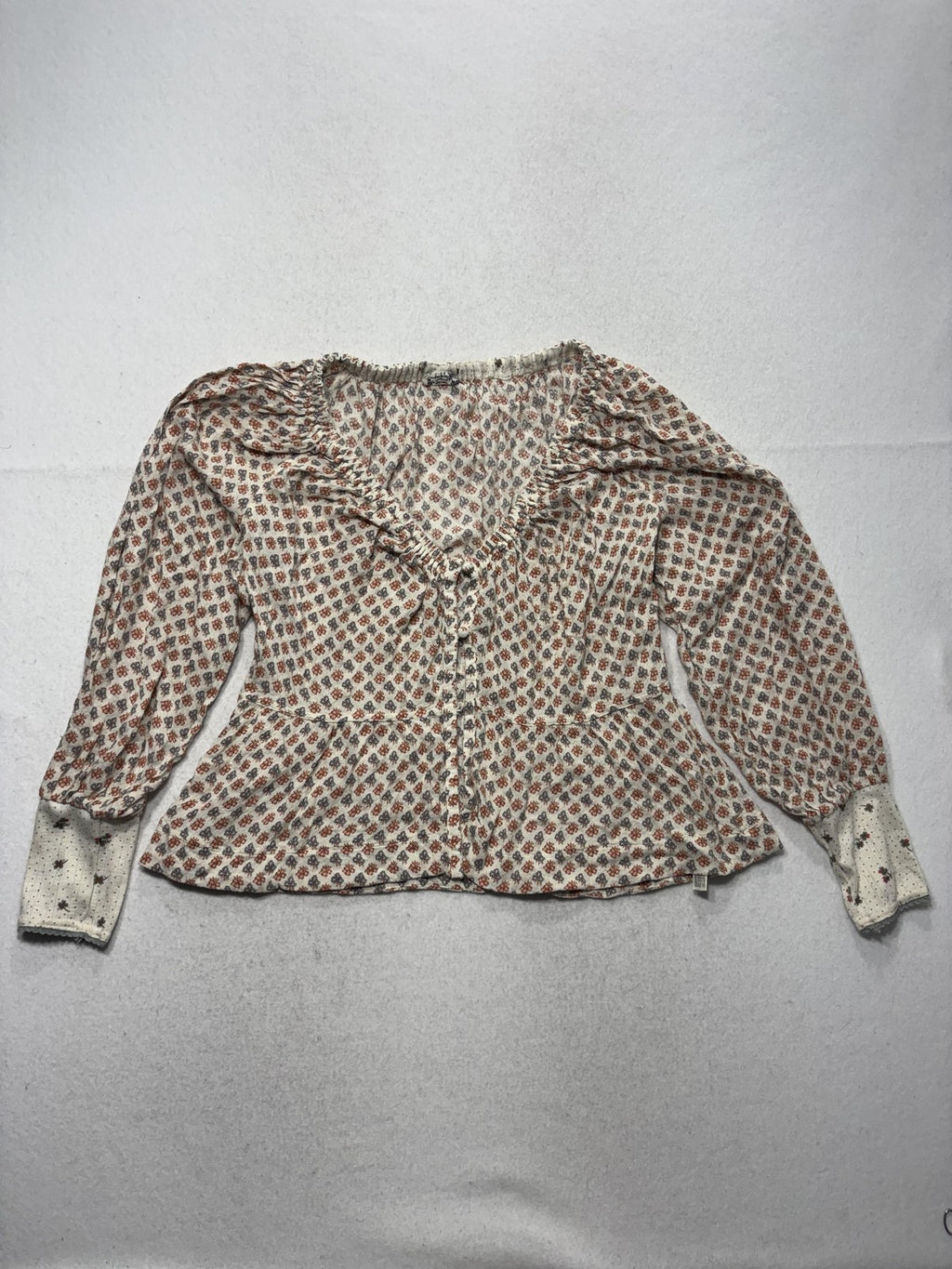 Intimately Free People White Floral Ruffle Peplum Blouse Womens Small OB801770