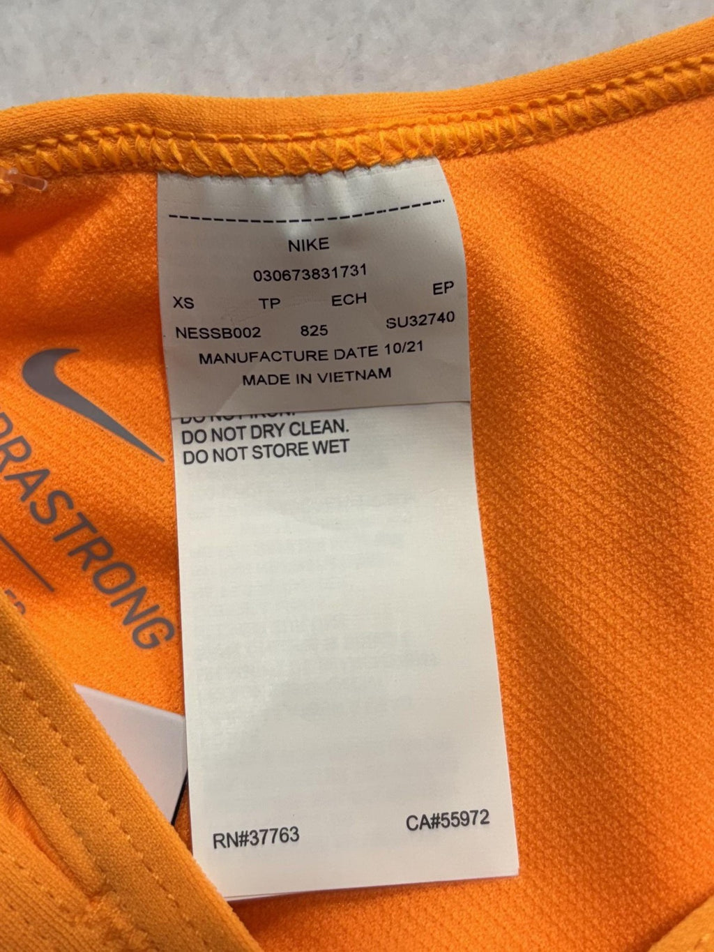 Nike Swim Bikini Top Womens XS Orange Triangle Hydrastrong NESSB002-825 NEW