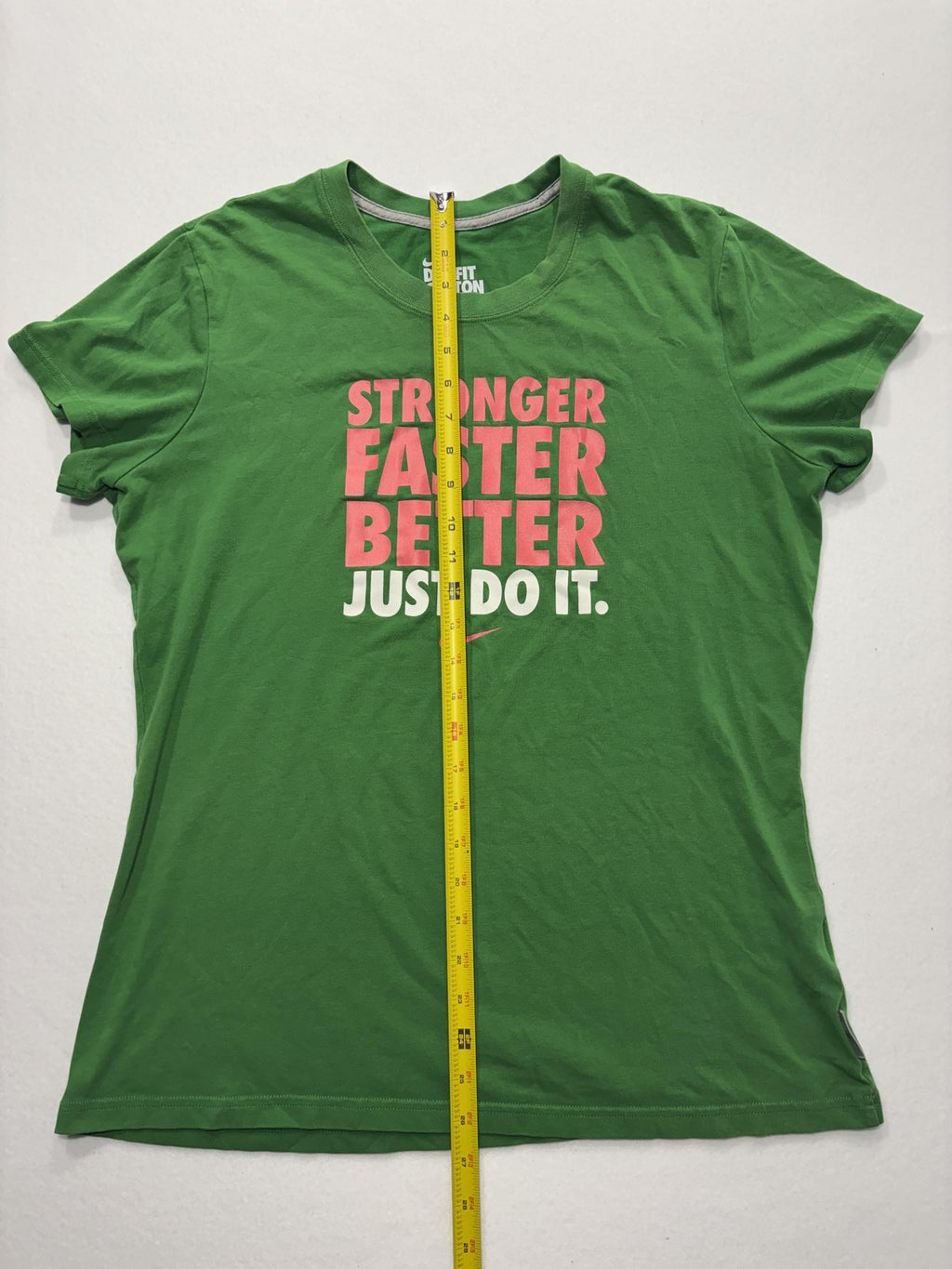 Nike Shirt Womens XL Green Dri-FIT Cotton Tee Stronger Faster Better Slogan