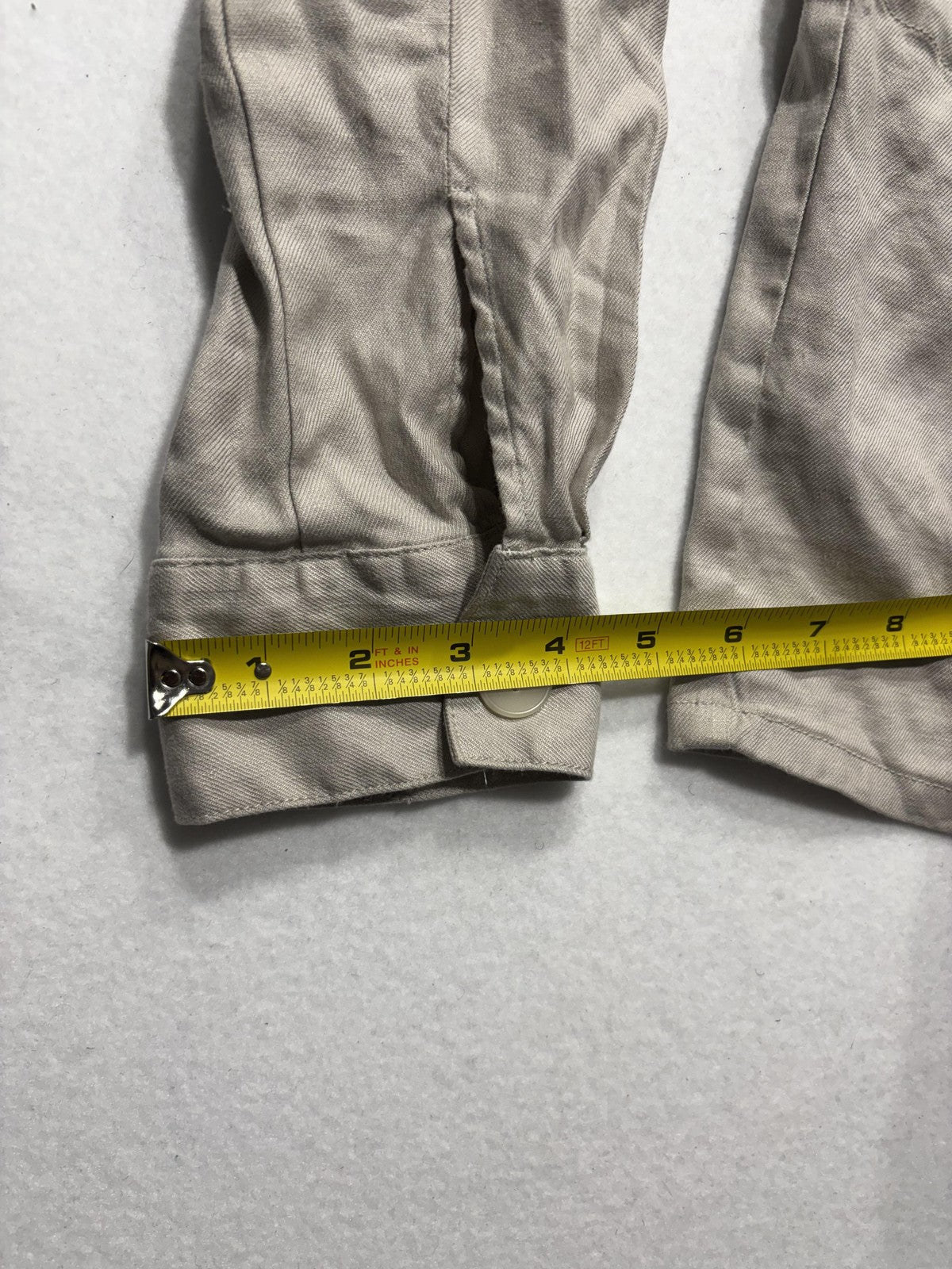Maeve Jacket Womens L Beige Linen Blend Collarless Full Zip Waist Drawstring