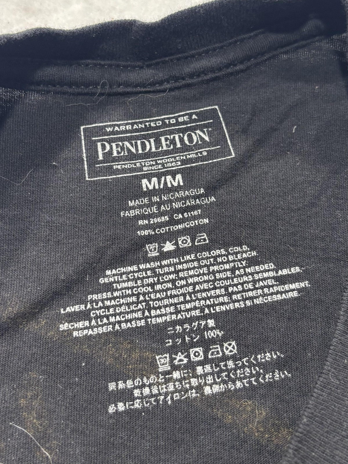Pendleton Shirt Mens Medium Black Woolen Mills Logo Graphic Tee Portland OR