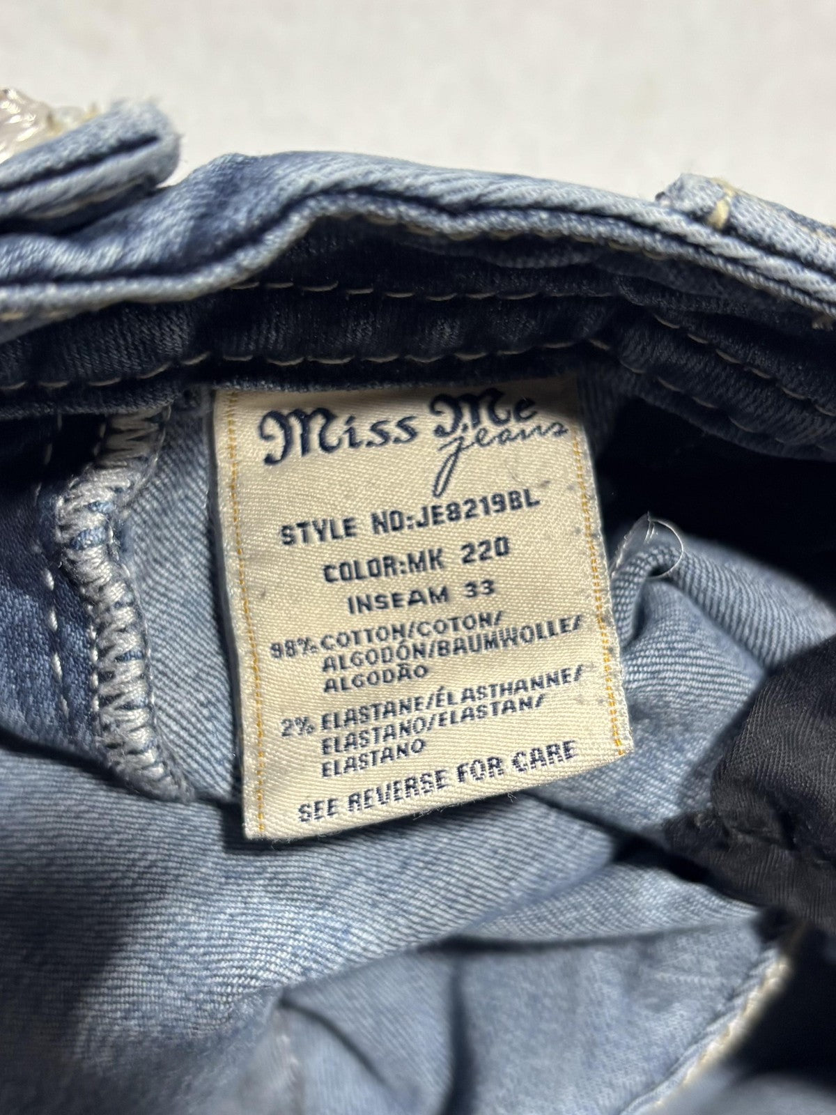 Miss Me Jeans Womens 27 Blue Signature Bootcut Low Rise Embellished 28x33