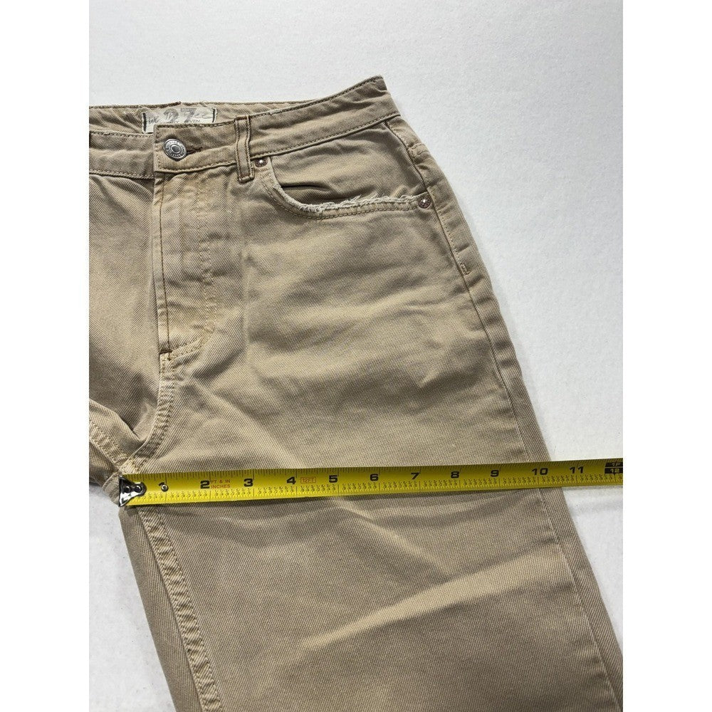 We The Free Jeans Womens 27 Beige High Rise Straight Distressed Raw Hem 27x28