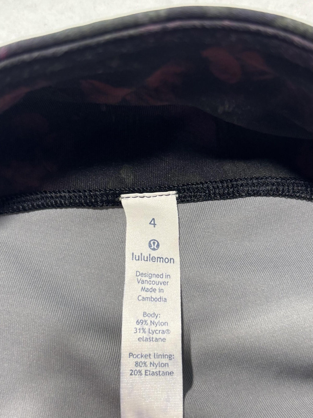 Lululemon Leggings Womens 4 Black Floral High Rise Pocket Ankle Stretch Athletic