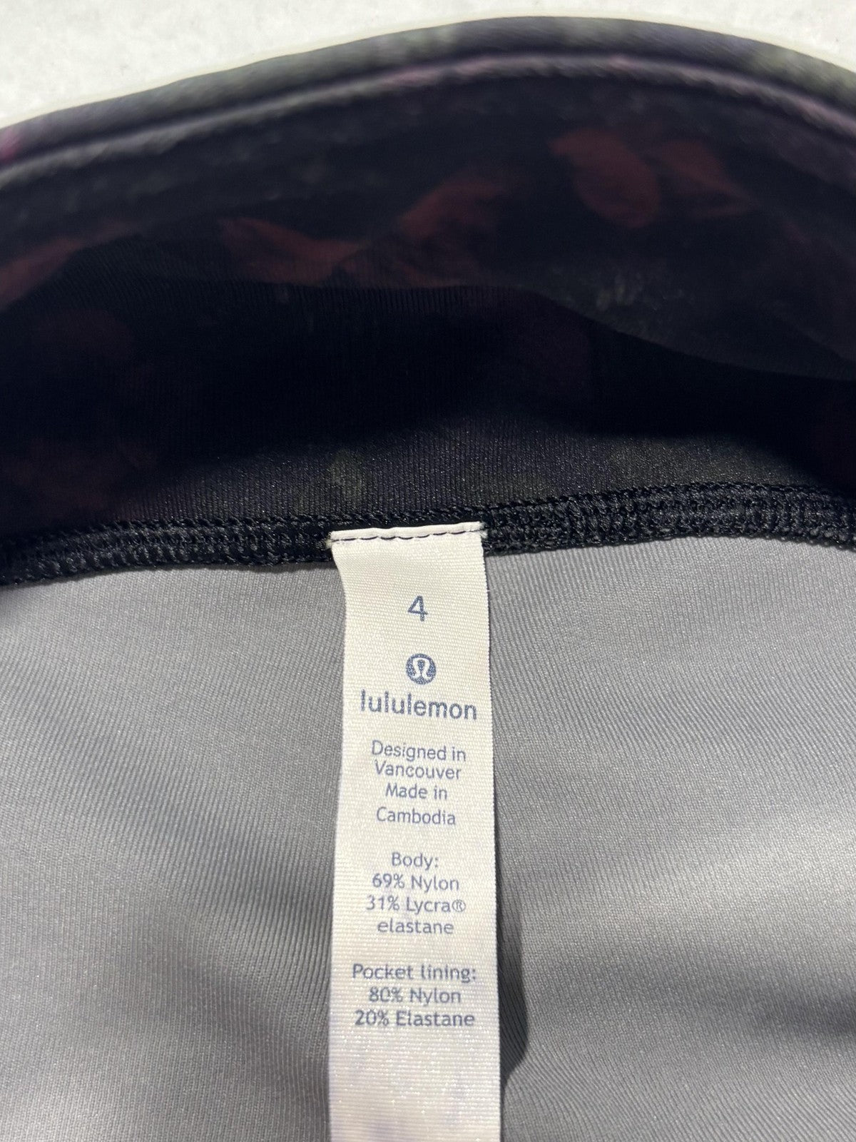 Lululemon Leggings Womens 4 Black Floral High Rise Pocket Ankle Stretch Athletic