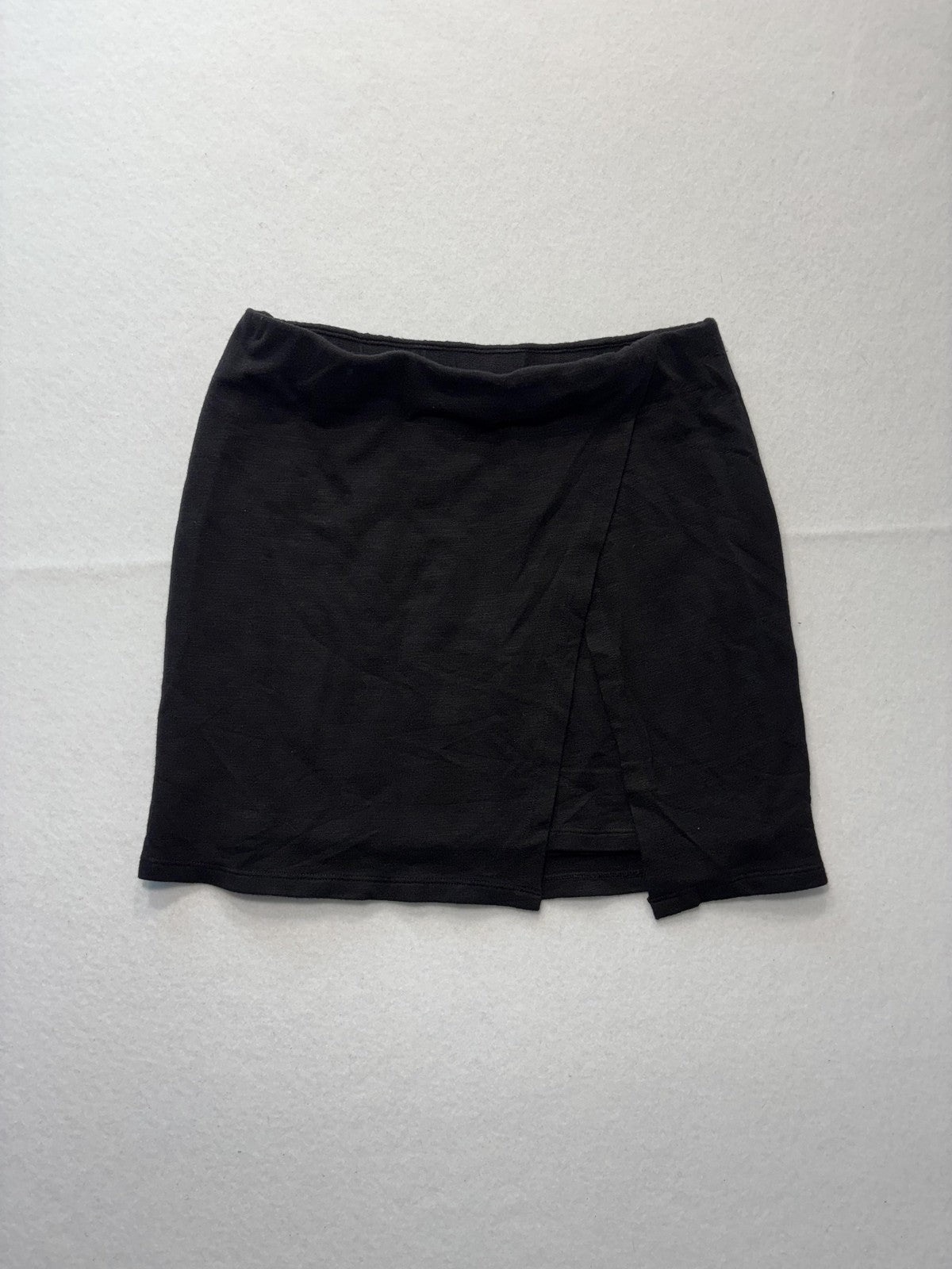 Monrow Skirt Womens 0 Black Jersey Asymmetric Layered Front Slit Mini Pull On