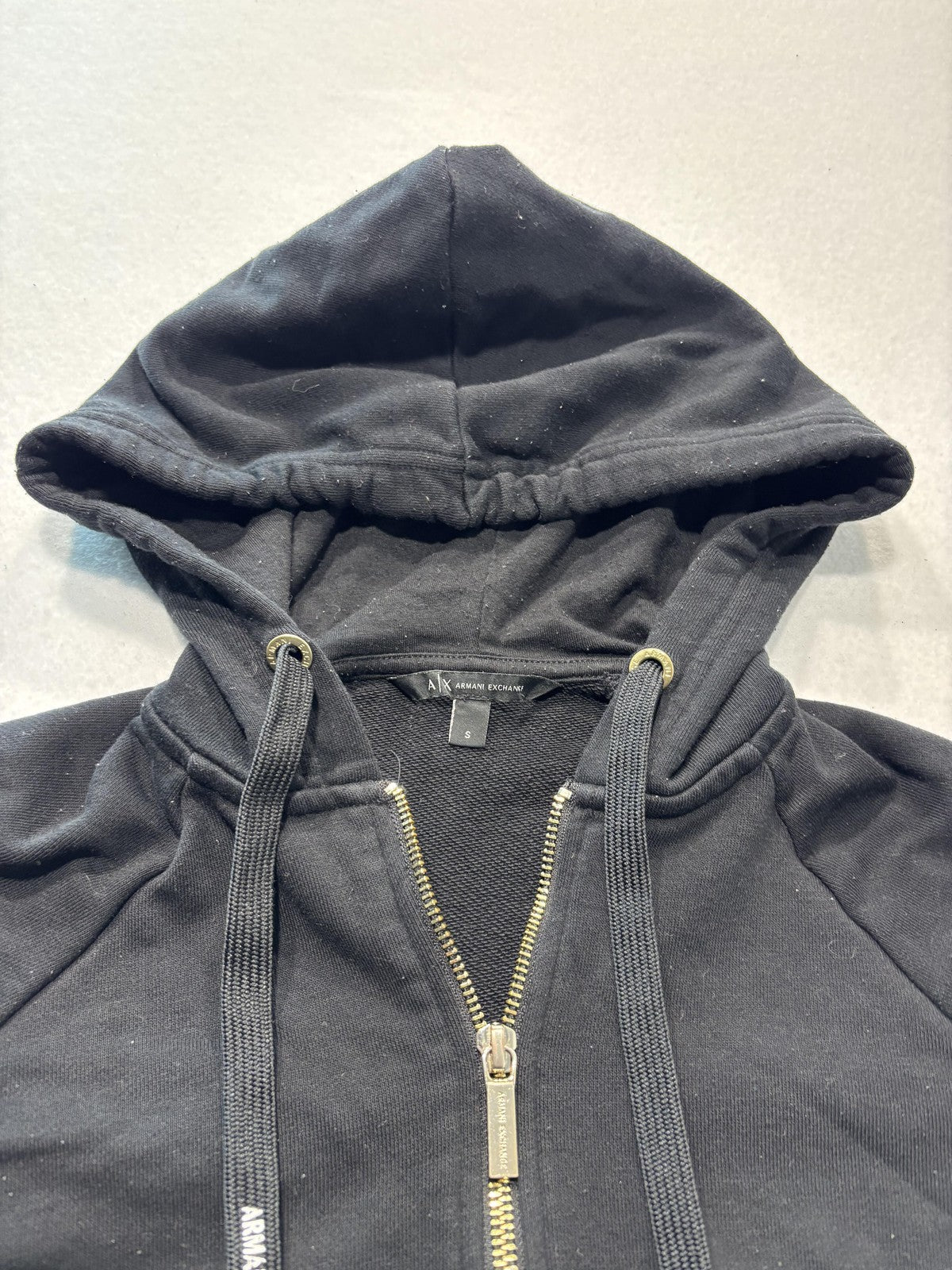 Armani Exchange Hoodie Womens Small Black Full Zip Logo Graphic Raglan Sleeve