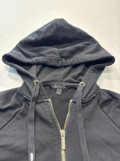 Armani Exchange Hoodie Womens Small Black Full Zip Logo Graphic Raglan Sleeve
