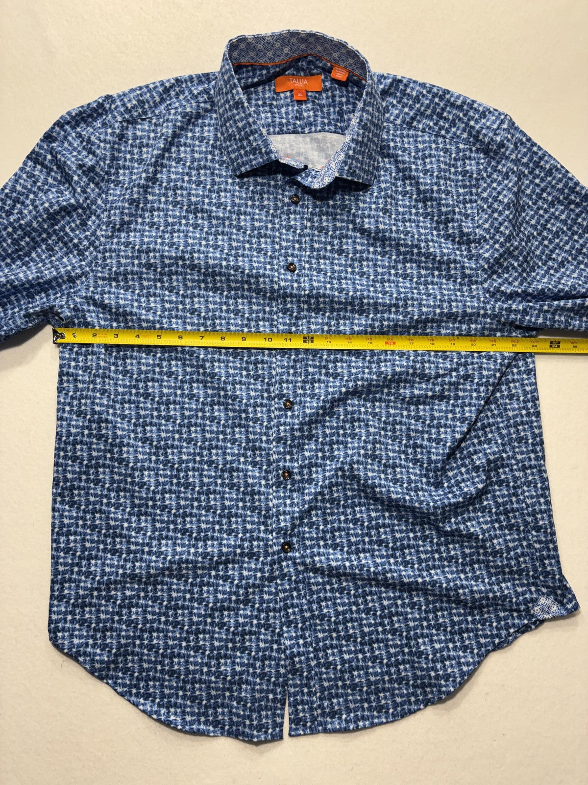Tallia Sport Shirt Mens XL Blue Geometric Long Sleeve Button Up Stretch Casual